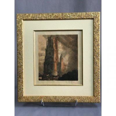 Jouve Paul (1878-1973) Lithograph Of The Cathedral Of Albi Signature In Red Pencil