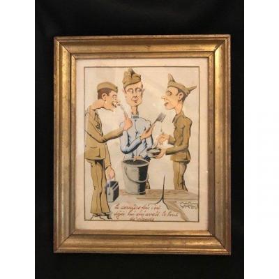 Watercolor Of Prisoner Dated 41 With Illegible Signature