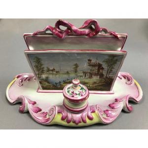 Inkwell Door - Letter Earthenware Of Saint Clement Period Emille Galle