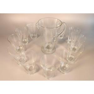 Service Of 11 Goblets And 1 Crystal Pitcher - Lalique "reims" Model