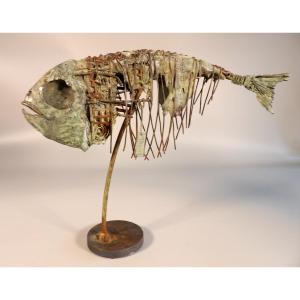 Steel & Lead Sculpture "fish" By Stéphane Merel