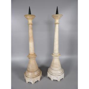 Pair Of 19th Century Empire Style Marble Candlesticks
