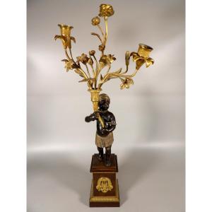 Napoleon III Black Child Candelabra Mounted On A Gilt And Patinated Bronze Base