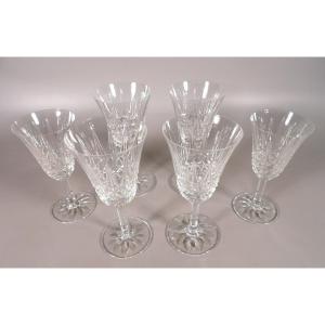 Set Of 4 Crystal Water Glasses And 2 Wine Glasses By St Louis - "tarn" Model