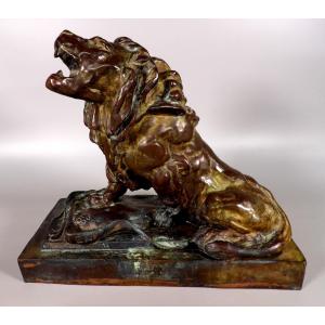 Bronze "the Weeping Lion" After Auguste Rodin