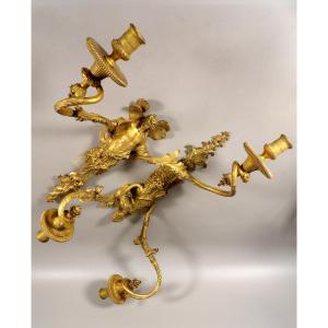 Pair Of Gilt Bronze Wall Sconces - Louis XV Style - Empire Period