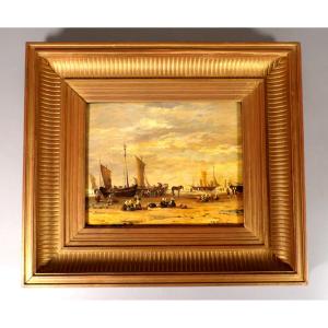 Oil On Wood - Marine Scene By Jules Tauvel - Late 19th / Early 20th Century