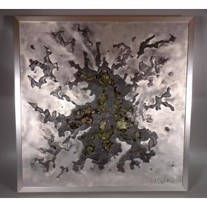 Backlit Wall Sconce In Glass And Cast Lead, 66 X 66 Cm - By Enri Dargence - 1970