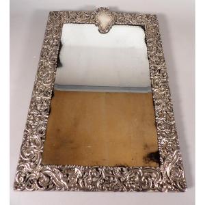 Large Victorian Style Mirror With Openwork And Repoussé Silver Frame