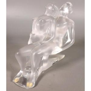 Art Deco Style Embracing Dancing Couple In Frosted Crystal By Lalique France
