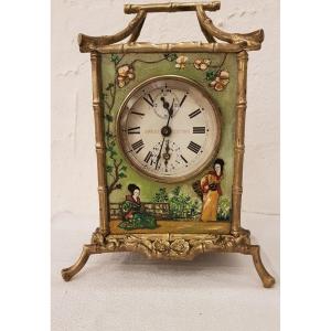 Clock Clock In Art Nouveau Polychrome Painted Sheet Metal