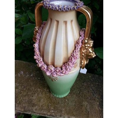 Large Vase Polychrome Biscuit Austria