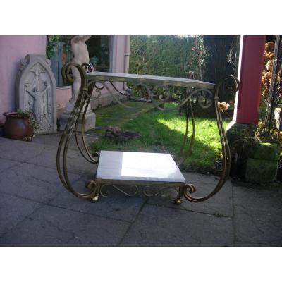 Wrought Iron Table And Marble Attributed To Gilbert Poillerat