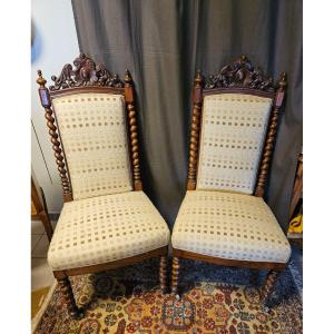 Pair Of Louis XIII Chairs - 19th Century - In Solid Walnut -