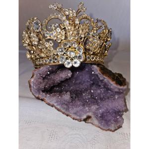  Crown Of Religious Statue In Brass And Rhinestones - 19th -