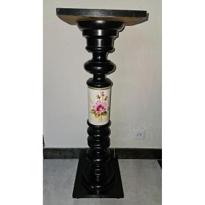 Napoleon III Sellette Column - 19th Century - In Wood And Ceramic.