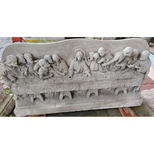 Bas Relief Stone Sculpture - Early 19th Century Period - Meal The Last Supper Of Jesus