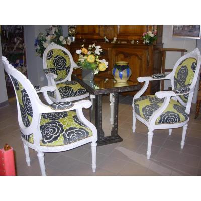 3 Set Of 6 Chairs Louis XVI 19th