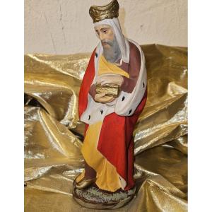 Nativity Scene Figure - Polychrome Plaster - Three Kings - Height 31cm -