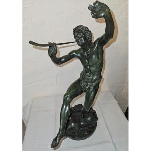 Bronze Sculpture Of Bacchus Dancing And Playing The Flute - 19th Century -