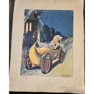 Menu Designed By Robert Dansler, Pseudonym Dan Bob In 1928 For Firestone At The Auto Show.