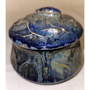 Scarab Candy Box In Glazed Stoneware From Rambervillers - 20th Century