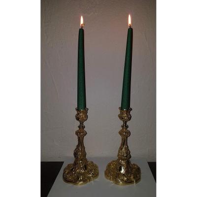 Pair Of Louis XV Bronze Candle Holders