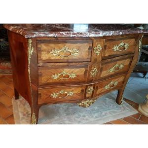 Louis XV Commode In Marquetry Stamped Jg Schlichtig 18th Time.