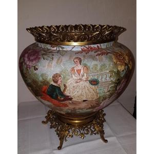 Important Cache Pot Cup In Ceramic And Gilt Bronze Late Nineteenth