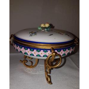 Earthenware Tripod Candy Box - Golden Brass Frame