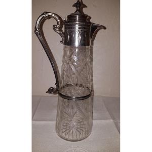 Ewer In Engraved Crystal And Silver Mount Nineteenth