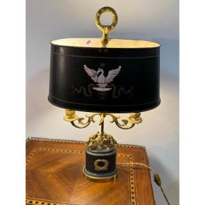 Lucien Gau Hot Water Bottle Lamp - Mid 20th Century - Gilded Bronzes - St. Empire - Swan Decor