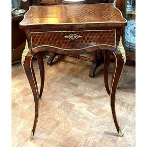 Marquetry Worker With Geometric Cube Decor - Gilt Bronze 19th Century