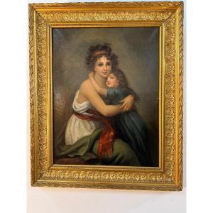 Oil On Canvas - Portrait Of Mrs. Vigée Lebrun And Her Daughter - In Gilded Frame