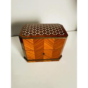 Scented Box - Nap III - 2 Baccarat Blue Opaline Bottles - Marquetry Top