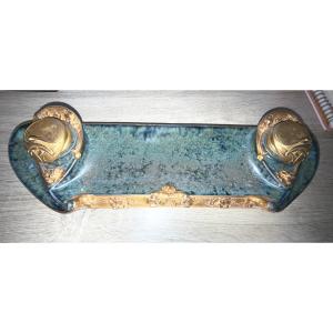 Art Nouveau  Double Inkwell   Signed Louchet   L: 44 Cm - Porcelain And Gilt Bronze