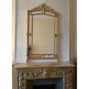 Large Gilt Mirror With A  Parclosed - 19th Century - Pediment - Good Condition