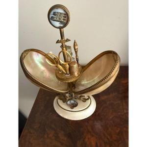 Sewing Kit-accessories Partly In Gold -egg Shape- 4 Views Of Paris