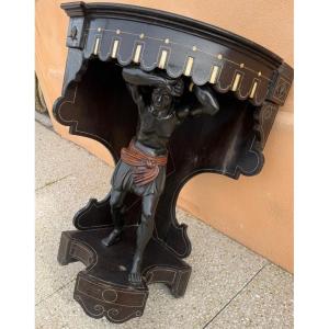 Corner Console In The 19th Century Venetian Style - Kneeling Moor - Bone Inlays