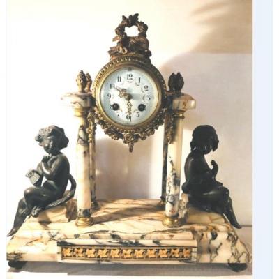 Pendule Portique Marbre et Enfants en Bronze - XIX°