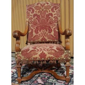 Fauteuil En Noyer De Style Louis XIII, d'époque 19ème 