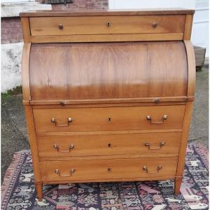 Bureau Cylindre En Noyer Louis XVI, d'époque 18ème. 