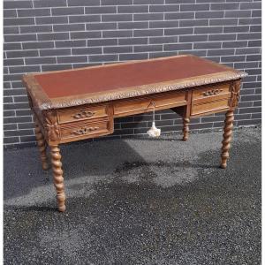 Louis XIII Style Oak Flat Desk, 19th Century. 