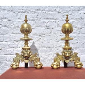 Pair Of Bronze Andirons Known As Marmousets From The Louis XV Period, 18th. 