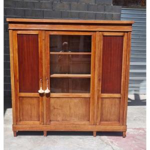 Three-door Bookcase, In Restoration Style Mahogany, From The 19th Century