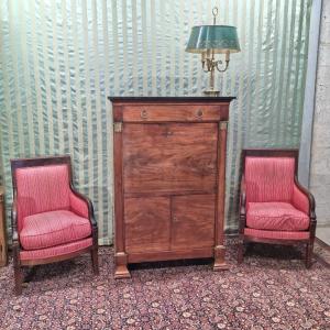 Empire Satin Blond Mahogany Secretary, 19th Century 