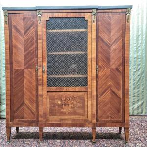 Display Cabinet, Marquetry Bookcase, Louis XVI Style, 19th Century 