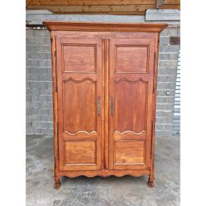 Wardrobe, Molded, Carved In Louis XV Cherry Wood, From The 18th Century 