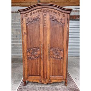 Walnut Armoire, Carved Molding, Louis XV From The 18th Century. 