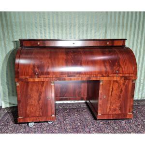 Mahogany Cylinder Desk. Mid-century Empire Style, 20th Century.
